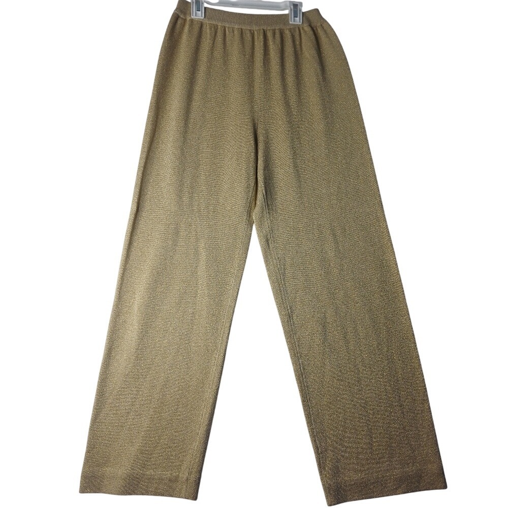 Tesoro Knit Trousers Womens Gold Metallic Wide Leg Wool Blend‎ Elastic Waist